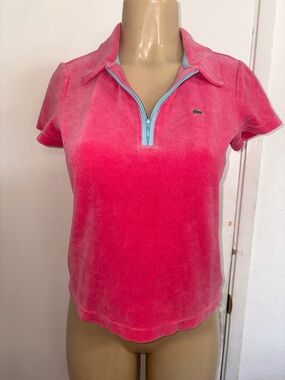 Lacoste Women’s Valour Pink Half Zip Short Sleeve Top Size 40